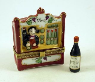 French Limoges Trinket Box French Wine Shop Sommelier Removable Wine Bottle