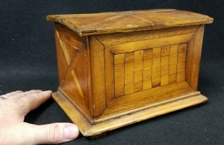 Antique 1916 British Sailor Made Norway Marquetry Box H.  M.  S.  India Merchant Ship
