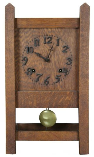 Antique Sessions 8 Day Quartersawn Oak Mission Arts & Crafts Mantel Clock 14 "