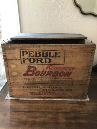 Vintage Pebble Ford Kentucky Bourbon Whiskey Wooden Crate Bond 1913 Bottle 1919