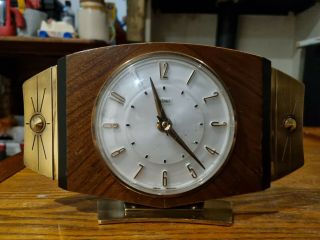 Vintage Metamec 8 Day Wood & Brass Mantle Clock