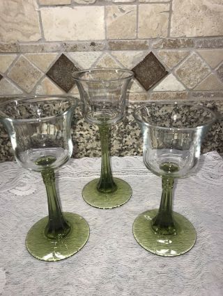 Partylite 3 Clear Glass Candle Votive Holders With Green Stem Radiant Glow