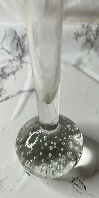 Vintage 8 " Clear Glass Controlled Bubbles Ball Bottom Bud Vase Euc