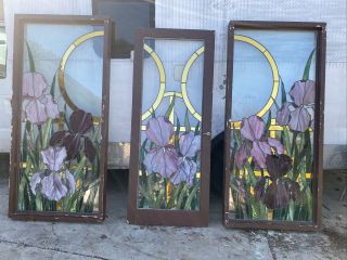 Very Rare Antique Stained Glass Doors And Two Side Lites (one Of A Kind)