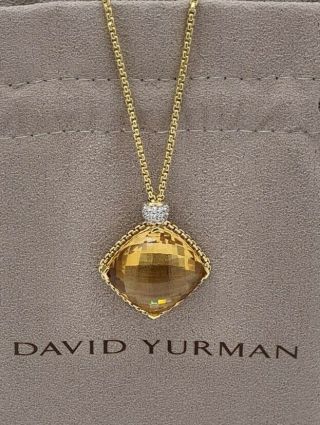 Authentic David Yurman Rare 18k 26 Mm Citrine Crystal & Diamond Pendant Necklace