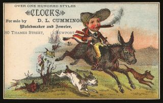 1880s Currier & Ives Rare Trade Card For Cummings,  Watchmaker And Jeweler