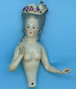 As - Is German Porcelain Half - Doll " Lady W/rare Bonnet " By Dressel & Kister ©1915