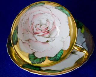 Paragon RARE Fancy Gold Humongous White Rose Fine Bone China Cup & Saucer 1950s 2