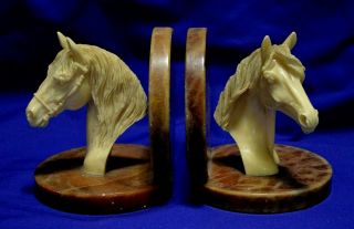 A VINTAGE Marble/Alabaster HORSE HEAD Bookends ART DECO RARE EQUESTRIAN 2