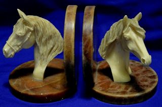 A VINTAGE Marble/Alabaster HORSE HEAD Bookends ART DECO RARE EQUESTRIAN 3