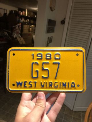 Rare 1980 West Virginia Motorcycle License Plate Tag G57 Low Serial