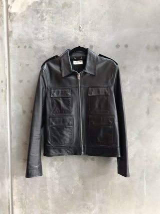 Rare 2013 Saint Laurent Hedi Slimane Black Lamb Leather Jacket 44 Large
