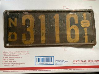 1911 North Dakota License Plate Rare 1st Year Issue