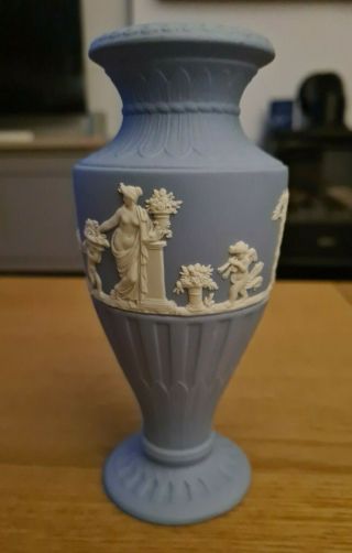 Rare Vintage Wedgwood Blue Jasper Ware Porcelaine Bud Vase England Uk