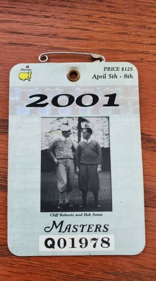2001 Masters Badge Ticket Augusta National Golf Pga Tiger Woods Wins Very Rare