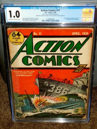 Rare Action Comics 11 Early Golden Age Superman Cgc 1.  0