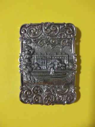 Rare Victorian Silver Castle Top Card Case - The Rear Of Hampton Court Palace