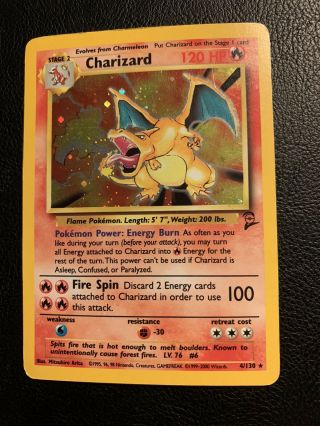 Charizard Pokémon Card Base Set 2 Holographic 2000 Rare 4/130 Exc - Vg