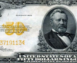 Hgr Sunday 1922 $50 Rare Gold Certificate ( (grade Rarity))  Very