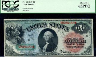 Hgr Saturday 1869 $1 Rainbow Note ( (rare Grade Gorgeous))  Pcgs Choice 63ppq