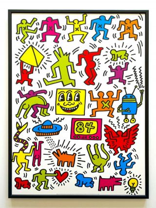 Keith Haring Estate Rare 1999 Litho Print Framed Pop Art Poster " Untitled " 1984