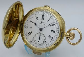 V.  Rare Solid 18k Gold Hunter Minute Repeater Chronograph Pocket Watch
