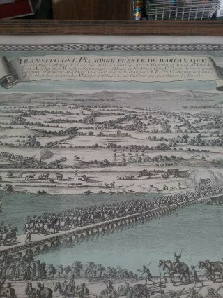 RARE Copper Engraving Hand Colored of THE BRIDGE OF BOATS 1703/ 1704 2
