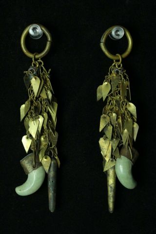 Apr078 Very Rare Korean Siila Bronze Gold Gilt Jade Earring