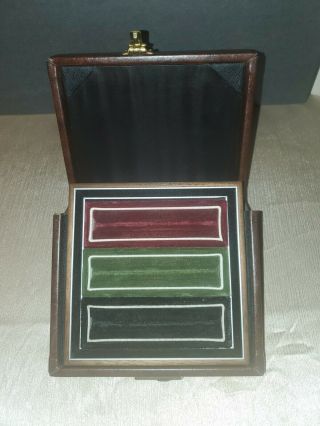 Vintage Rare Dark Brown Leather & Velvet Multiple Ring Display Salesman Box