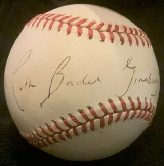 Vary Rare Ruth Bader Ginsburg Supreme Court Justice Autograph Signed Baseball