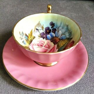 Rare Pink Aynsley J A Bailey England Teacup & Saucer 6