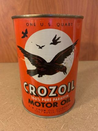 Rare 1940 ' s 1Qt Crozoil Motor Oil Can / Fort Worth,  Texas - NR 2