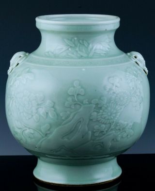 Fine Rare 18/19c Chinese Longquan Celadon Glaze Landscape Vase Qianlong Jiaqing