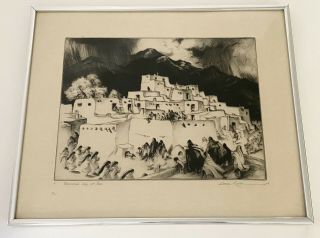 Vintage Gene Kloss N.  A “ceremonial Day At Taos” Very Rare Etching 1953 24
