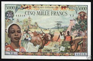 Central African Republic 5000 5,  000 Francs P11 1980 Rare Unc Car Bill Money Note