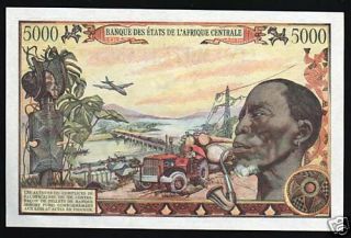 CENTRAL AFRICAN REPUBLIC 5000 5,  000 FRANCS P11 1980 RARE UNC CAR BILL Money NOTE 2