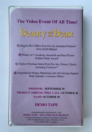 - - - RARE - - - DISNEY VHS TAPE: 1992 - DEMO TAPE - Beauty and the Beast 3