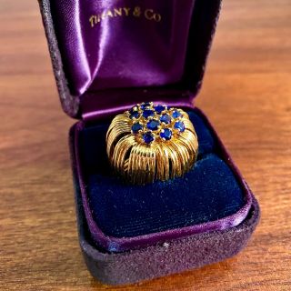 Rare Vintage Tiffany & Co.  18k Yellow Gold & Sapphire Ring W/ Box - Size 8