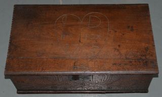 Rare 18th Century Hand Carved Walnut Bible Box C.  1763