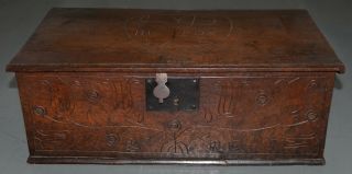 Rare 18th Century Hand Carved Walnut Bible Box C.  1763 4