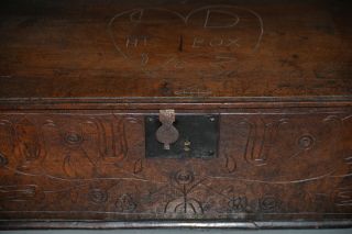 Rare 18th Century Hand Carved Walnut Bible Box C.  1763 5