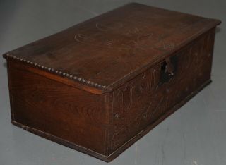 Rare 18th Century Hand Carved Walnut Bible Box C.  1763 6