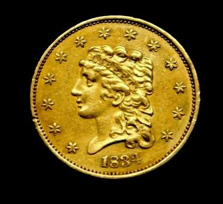 Rare 1834 $2.  5 Classic Head Quarter Eagle Stunning Us Gold Coin First - Year Issue