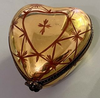 Limoges Peint Main Gold Heart French Box Signature Collector Rare And