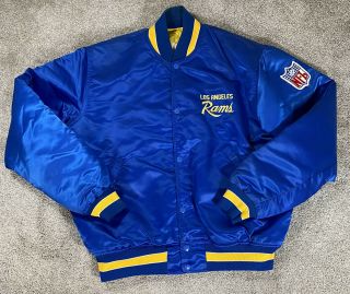 Vtg Rare Nfl Los Angeles Rams Blue Starter Satin Jacket.  Mens Large Flaws