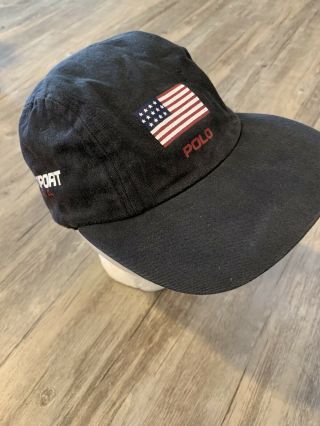 Rare Vtg Polo Sport Ralph Lauren Flag Usa Panel Hat Cap 90s Usa