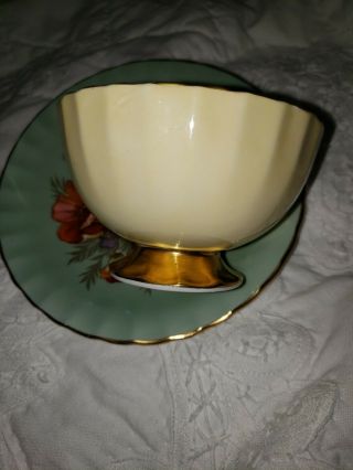 SPECTACULAR and RARE Aynsley Cabbage Rose Teacup and Saucer - SEAFOAM - SAGE 5