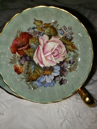 SPECTACULAR and RARE Aynsley Cabbage Rose Teacup and Saucer - SEAFOAM - SAGE 6