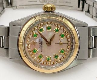 $7000 Rolex Oyster Perpetual Ladies 18k Yellow Gold Ss Subsecond Watch Wty Rare