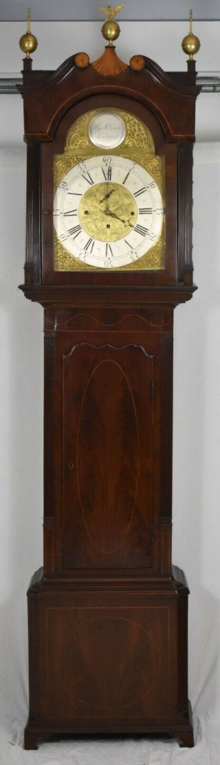 18th C.  Mahogany Tall Case Clock Grandfather Clock By Thomas Clowes Rare